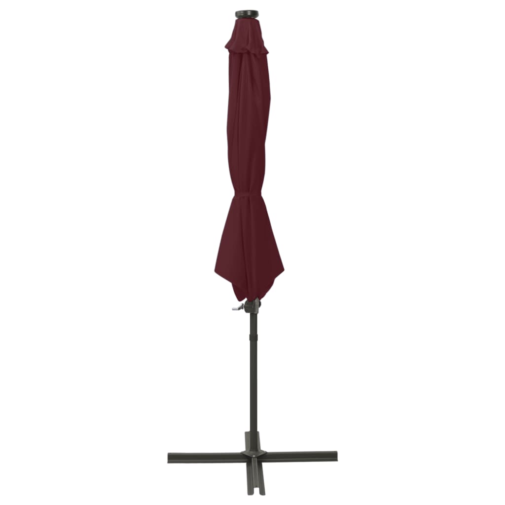 Guarda-sol cantilever c/ poste e luzes LED 300 cm bordô - Image 2