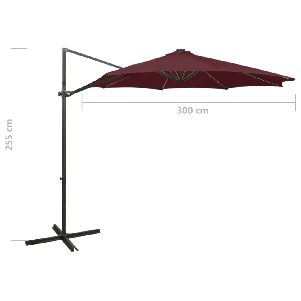 Guarda-sol cantilever c/ poste e luzes LED 300 cm bordô - Image 11