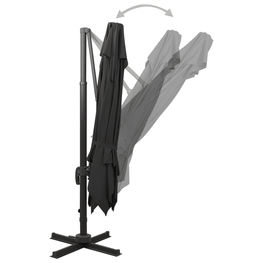 Guarda-sol cantilever com toldo duplo 300x300 cm preto - Image 4