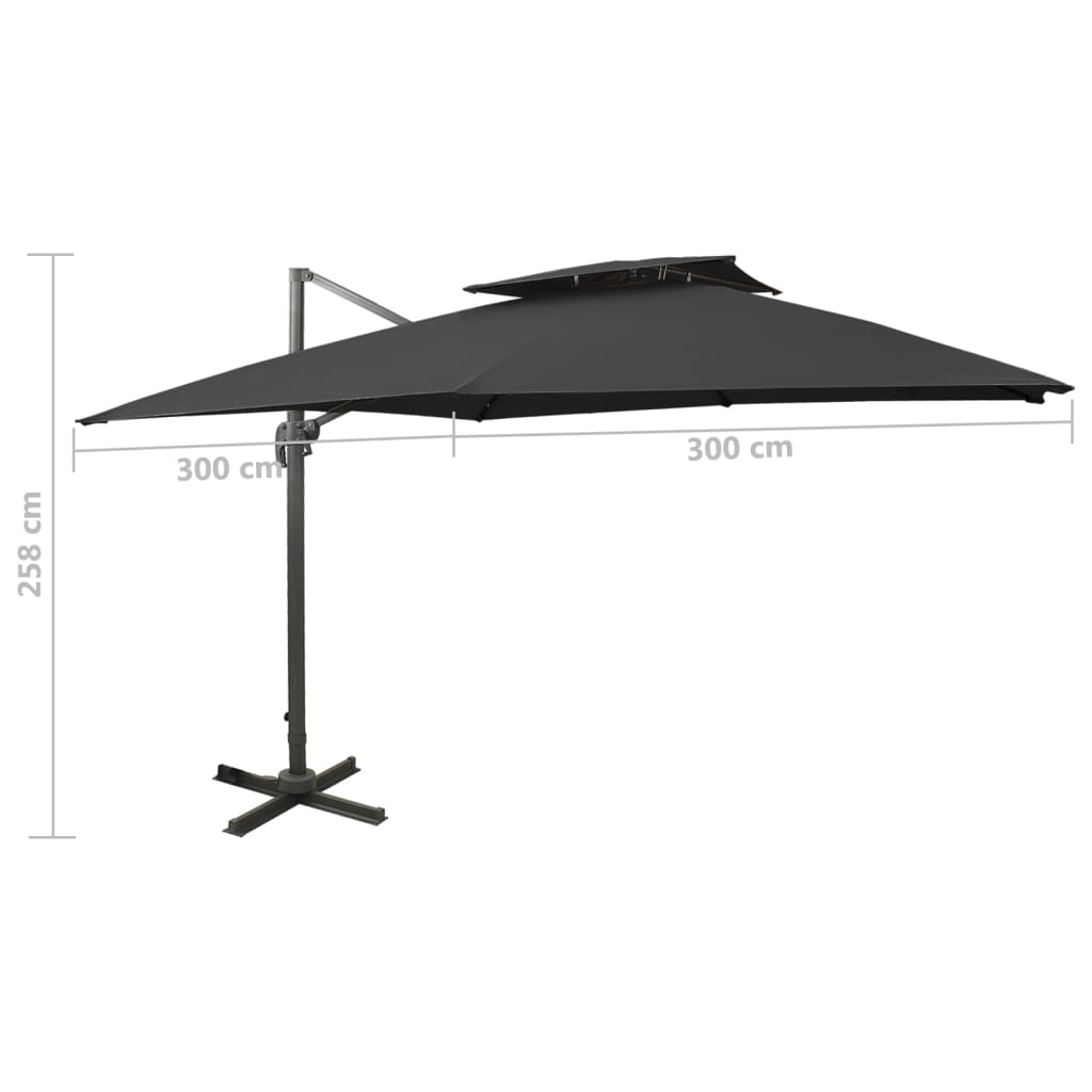 Guarda-sol cantilever com toldo duplo 300x300 cm preto - Image 9