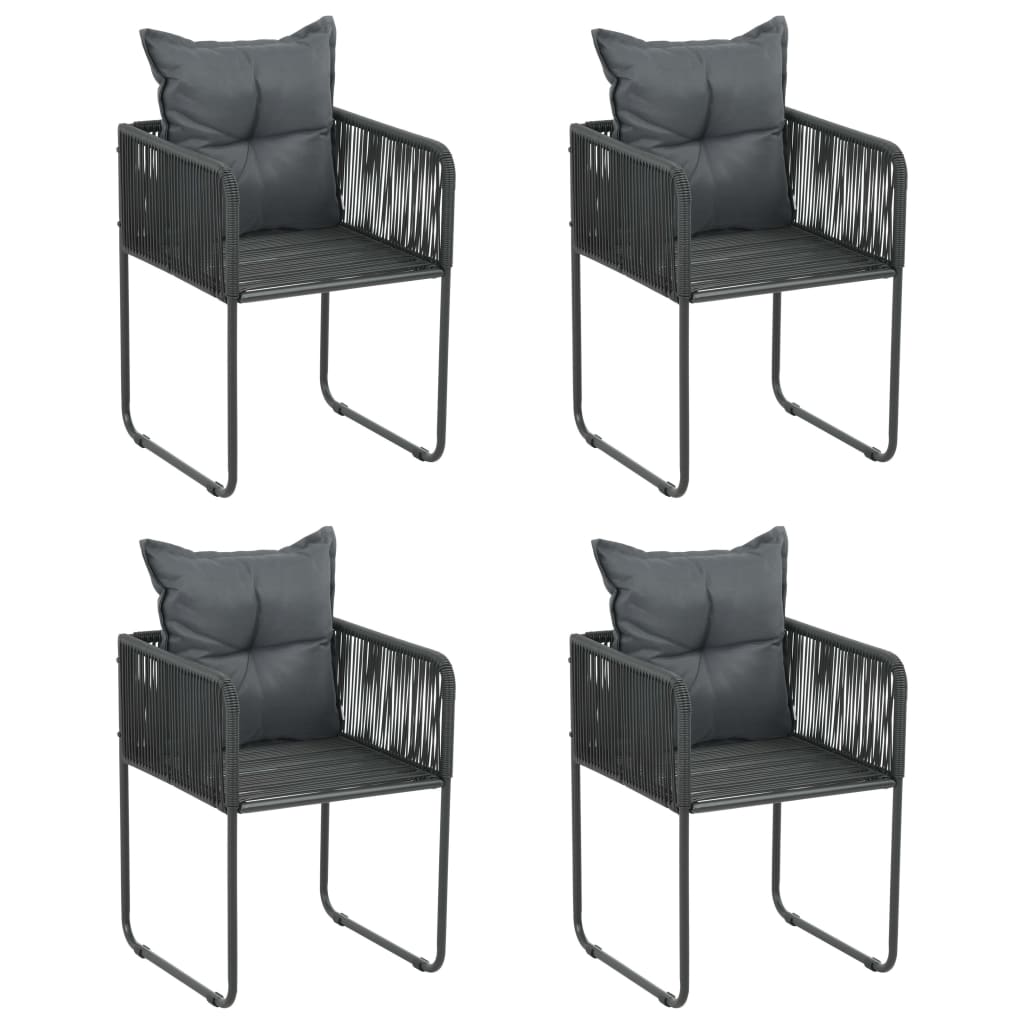Cadeiras de exterior 4 pcs c/ almofadões vime PE preto