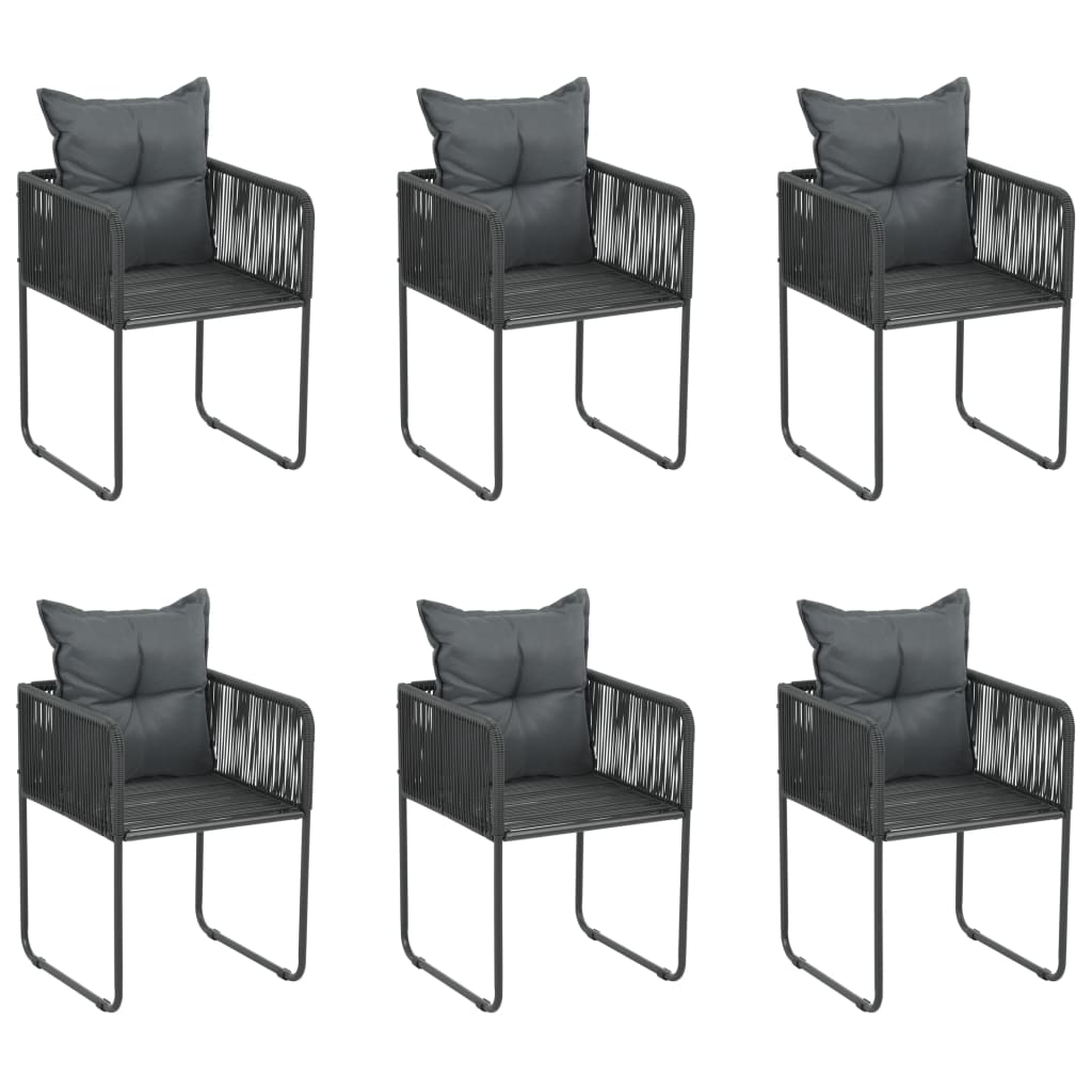 Cadeiras de exterior 6 pcs c/ almofadões vime PE preto