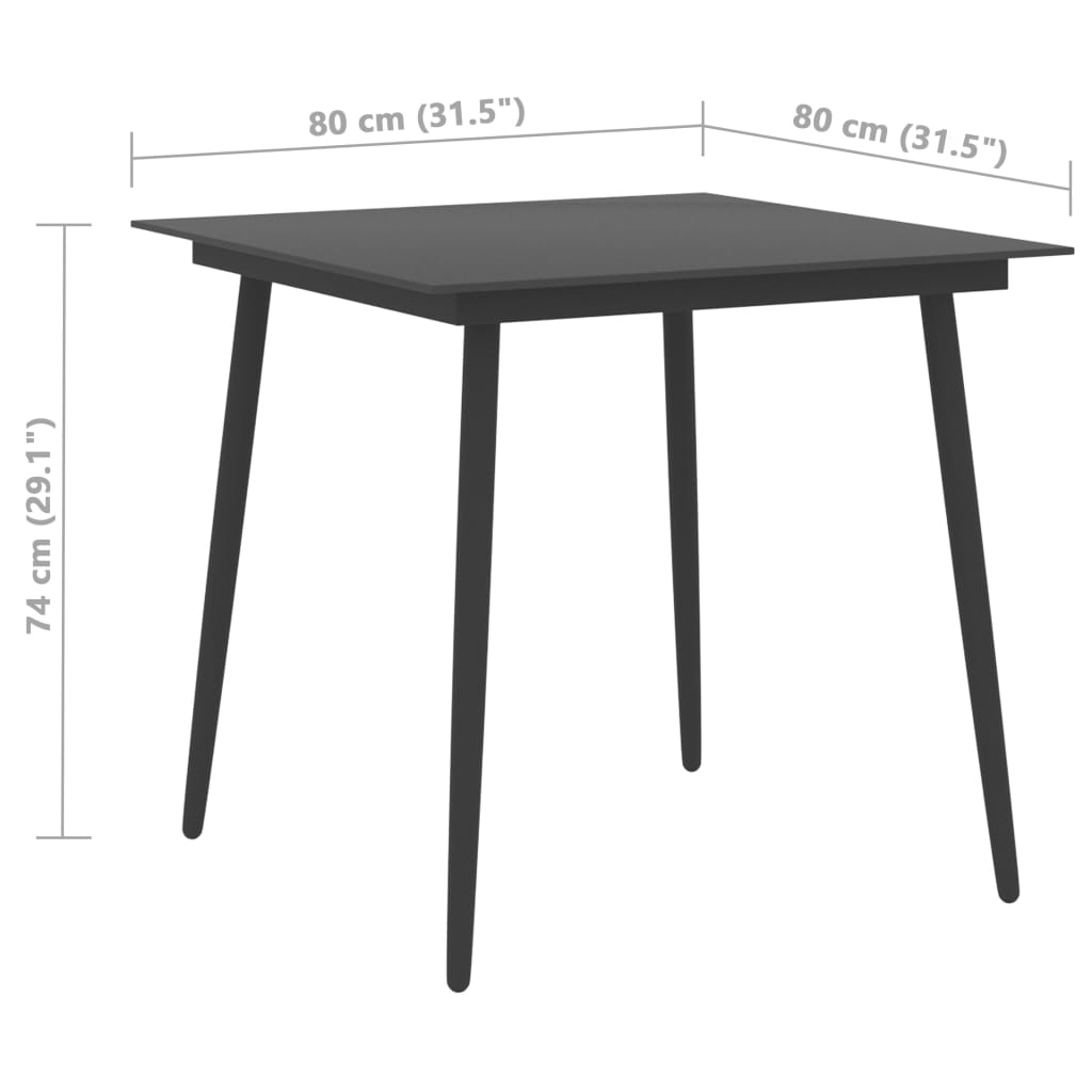 Mesa de jantar para jardim 80x80x74 cm aço e vidro preto - Image 4