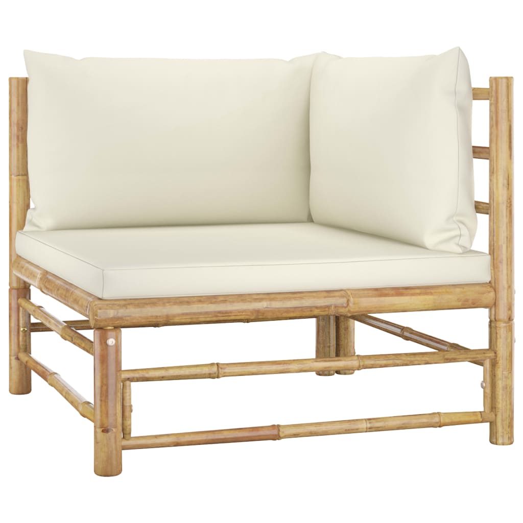 2 pcs conj. lounge p/ jardim em bambu c/ almofadões branco nata - Image 2