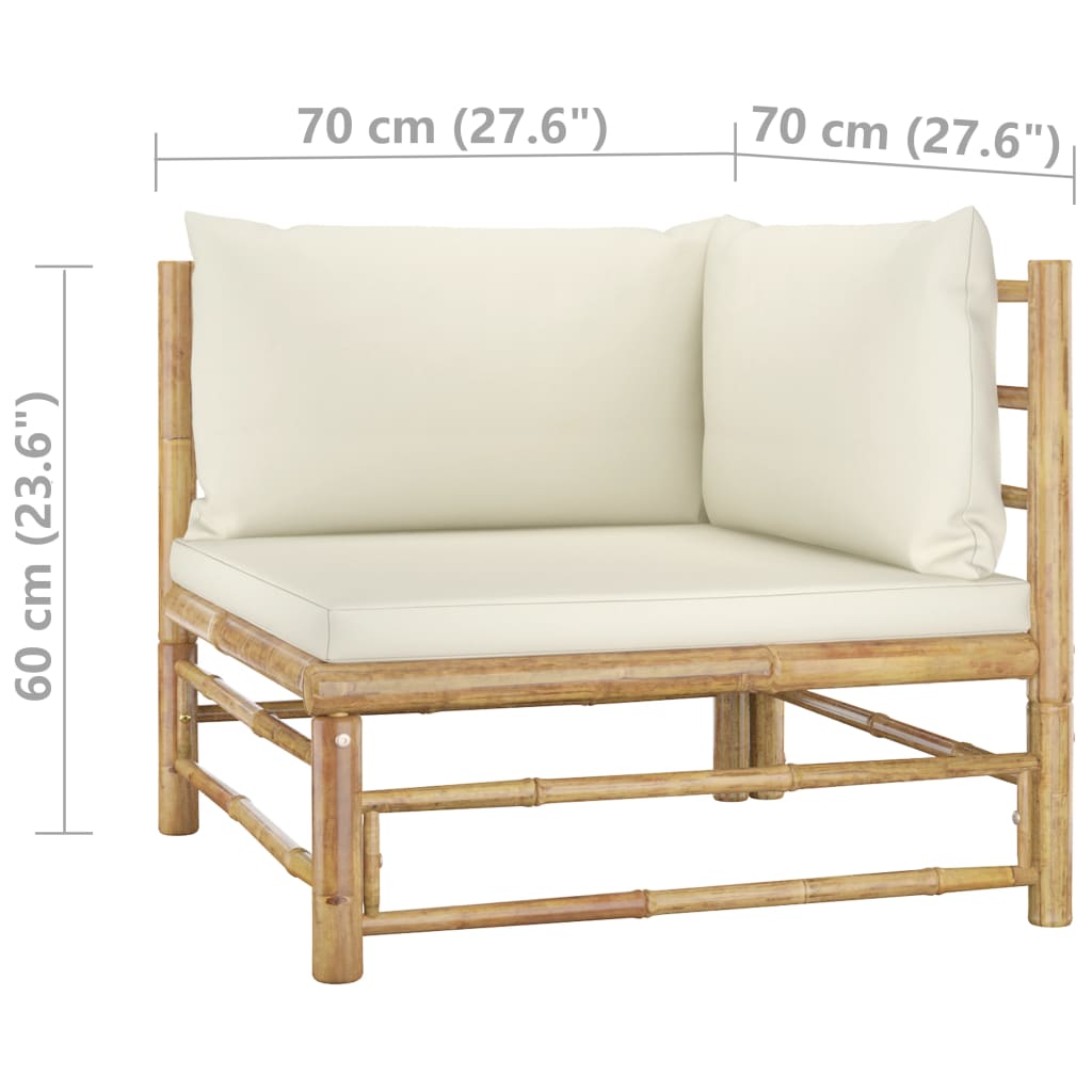 2 pcs conj. lounge p/ jardim em bambu c/ almofadões branco nata - Image 6