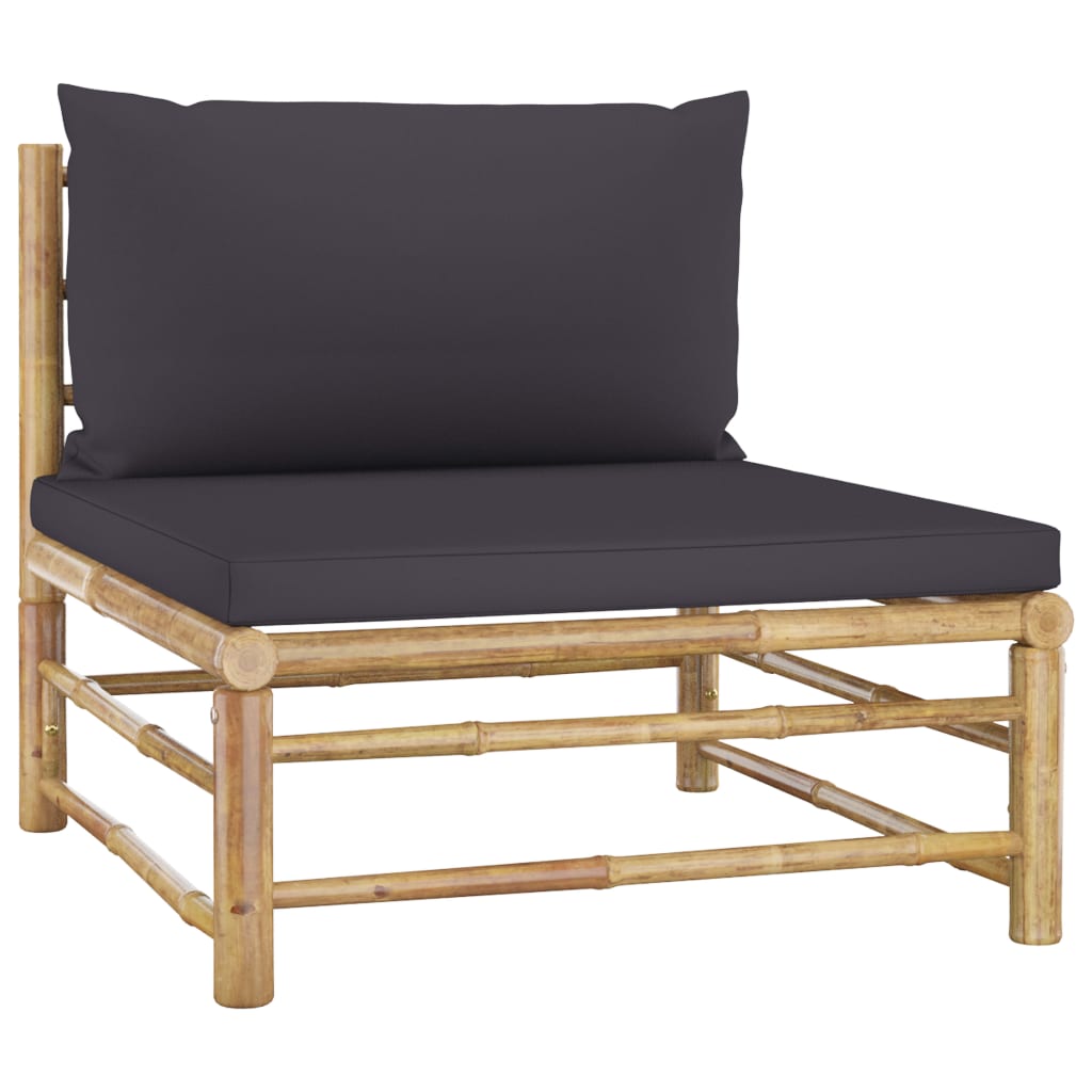 3 pcs conj. lounge jardim em bambu c/ almofadões cinza-escuro - Image 2