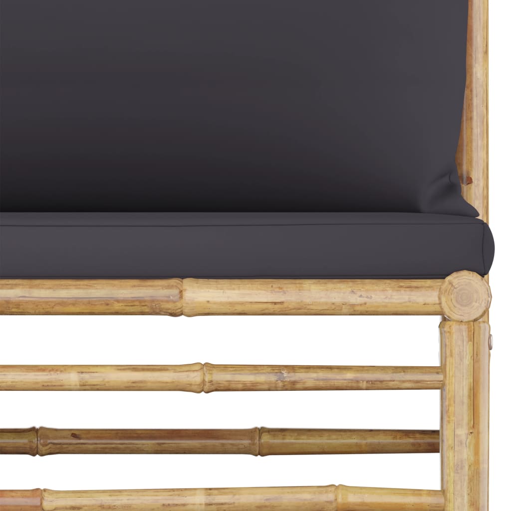 3 pcs conj. lounge jardim em bambu c/ almofadões cinza-escuro - Image 3