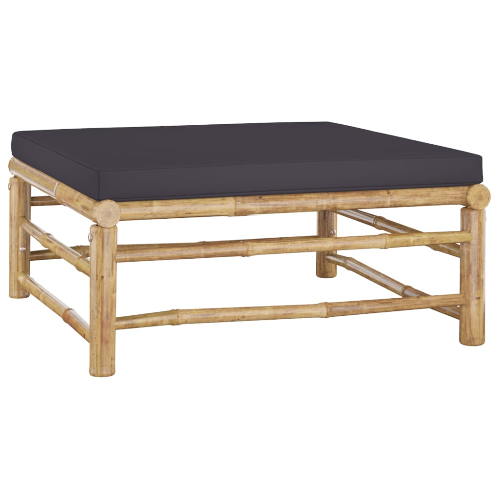 3 pcs conj. lounge jardim em bambu c/ almofadões cinza-escuro - Image 4