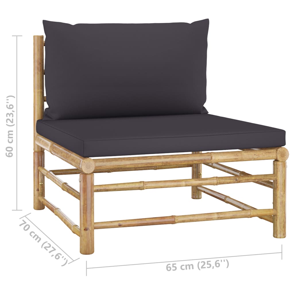 3 pcs conj. lounge jardim em bambu c/ almofadões cinza-escuro - Image 8
