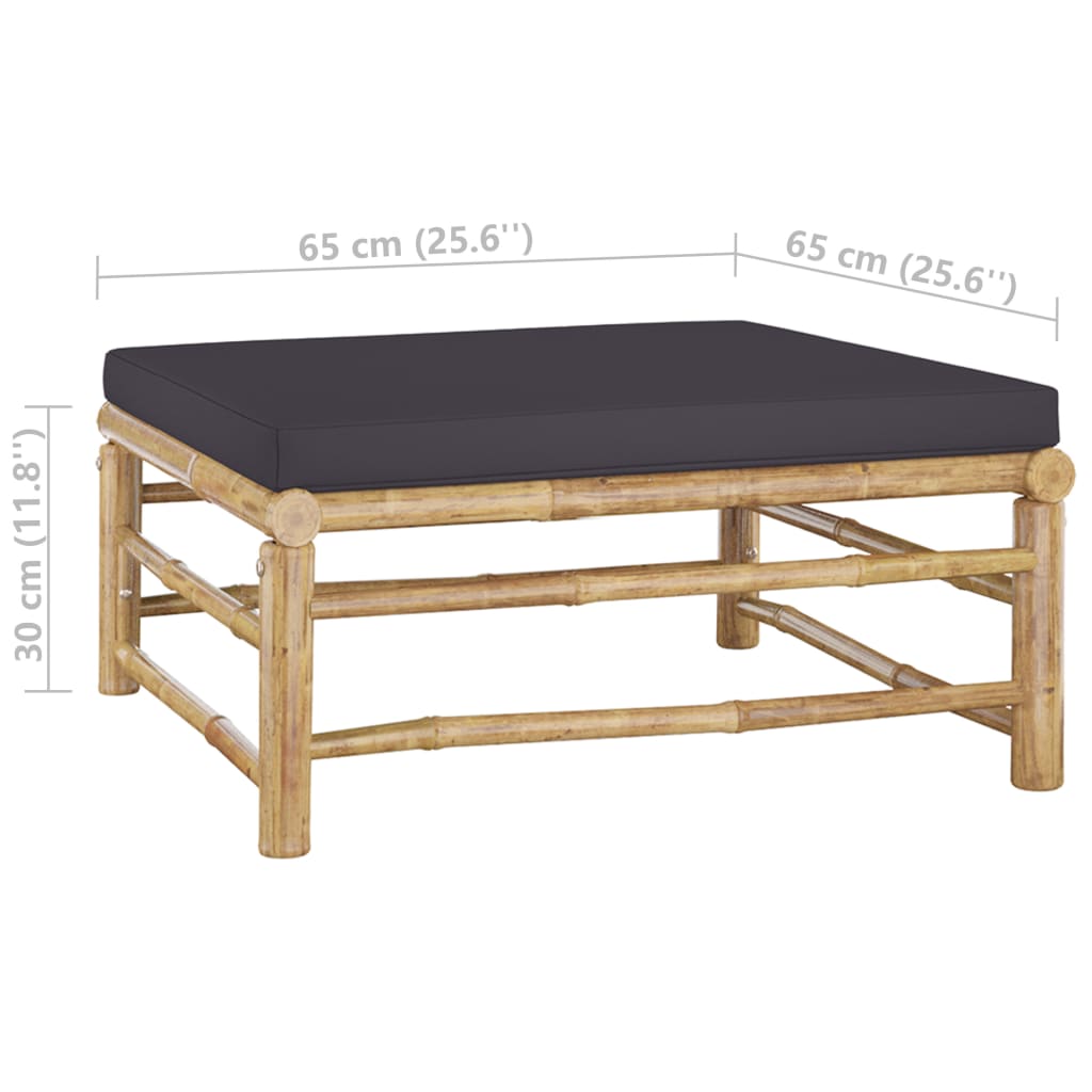 3 pcs conj. lounge jardim em bambu c/ almofadões cinza-escuro - Image 10