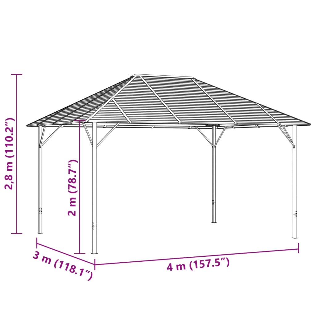 Gazebo com telhado 4x3 m antracite - Image 6