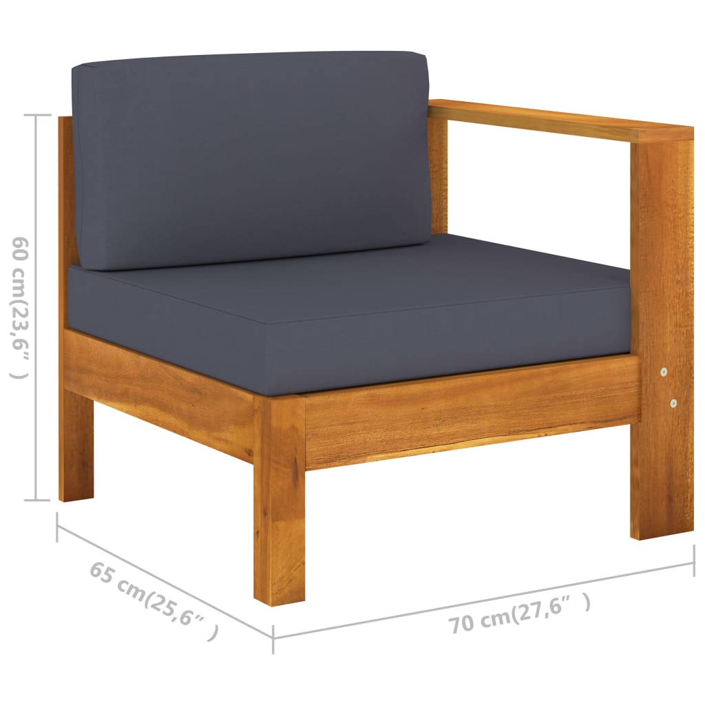 10 pcs conj. lounge de jardim c/ almofadões cinza-escuro acácia - Image 8
