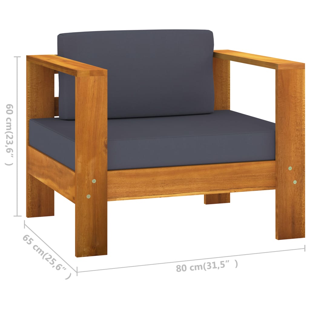 10 pcs conj. lounge de jardim c/ almofadões cinza-escuro acácia - Image 10