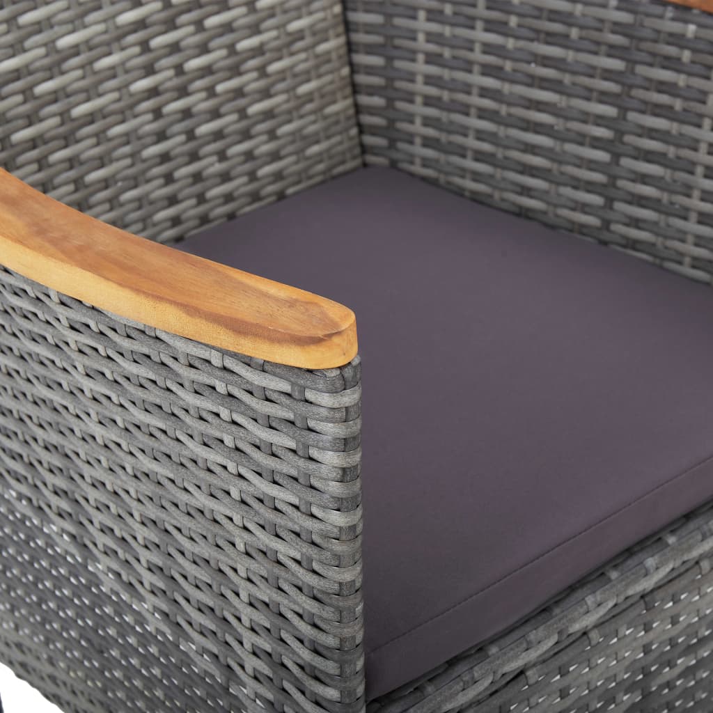 3 pcs conjunto de jantar para jardim vime PE e acácia cinzento - Image 11