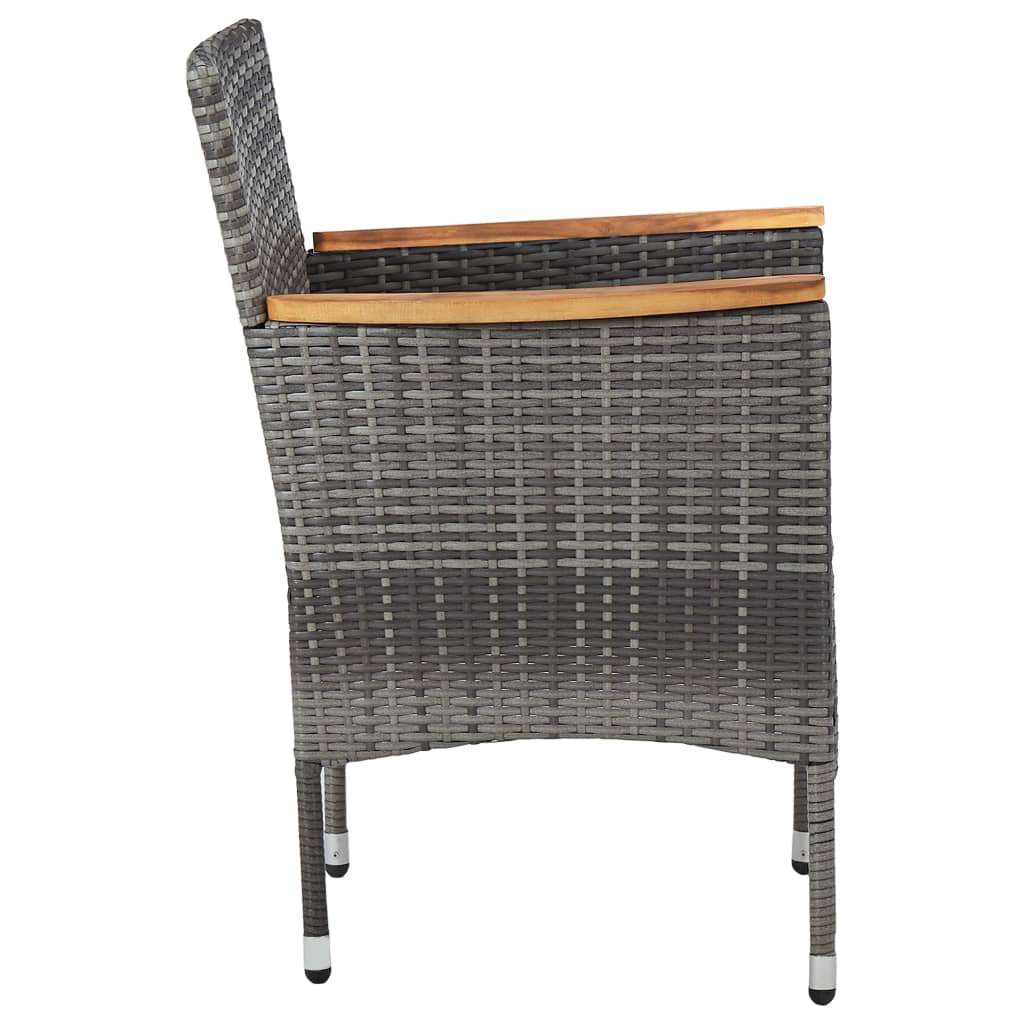 3 pcs conjunto de jantar para jardim vime PE e acácia cinzento - Image 8