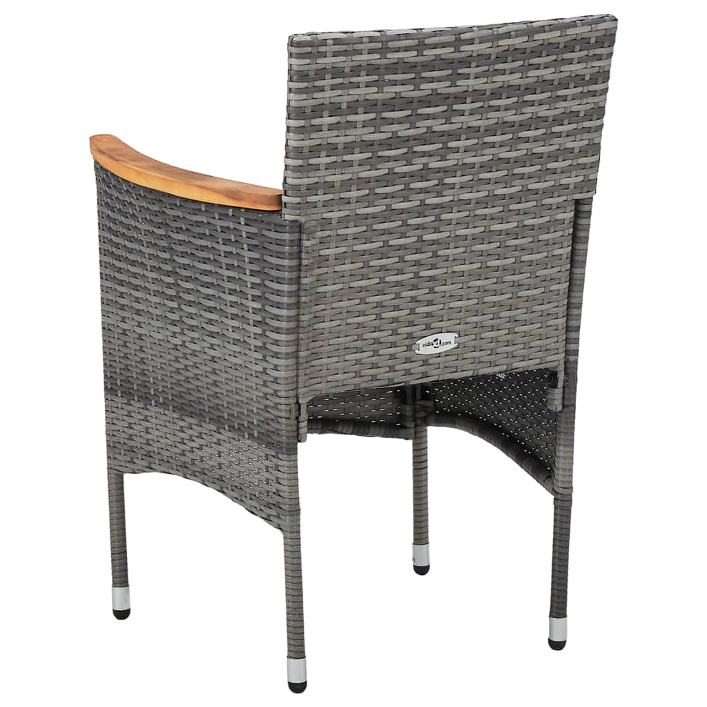 3 pcs conjunto de jantar para jardim vime PE e acácia cinzento - Image 9