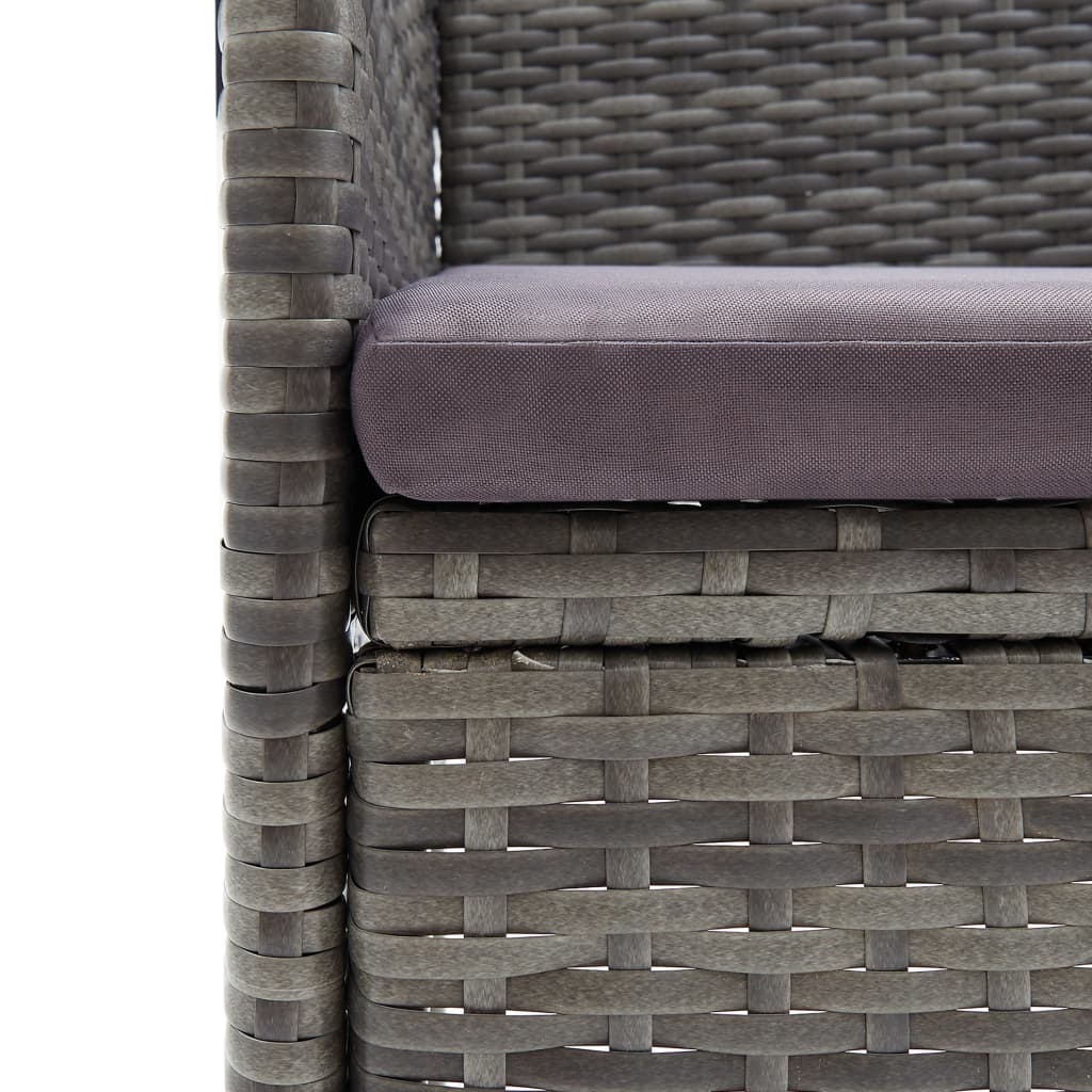 3 pcs conjunto de bistrô vime PE e vidro temperado cinzento - Image 5