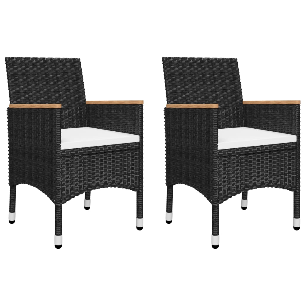 3 pcs conjunto de bistrô vime PE e madeira de acácia preto - Image 2