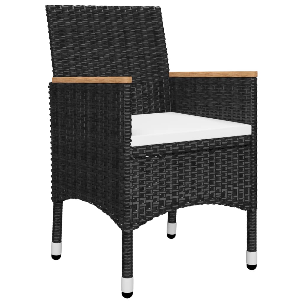 3 pcs conjunto de bistrô vime PE e madeira de acácia preto - Image 3