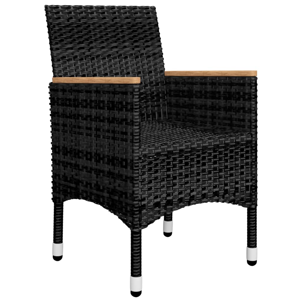 3 pcs conjunto de bistrô vime PE e madeira de acácia preto - Image 5