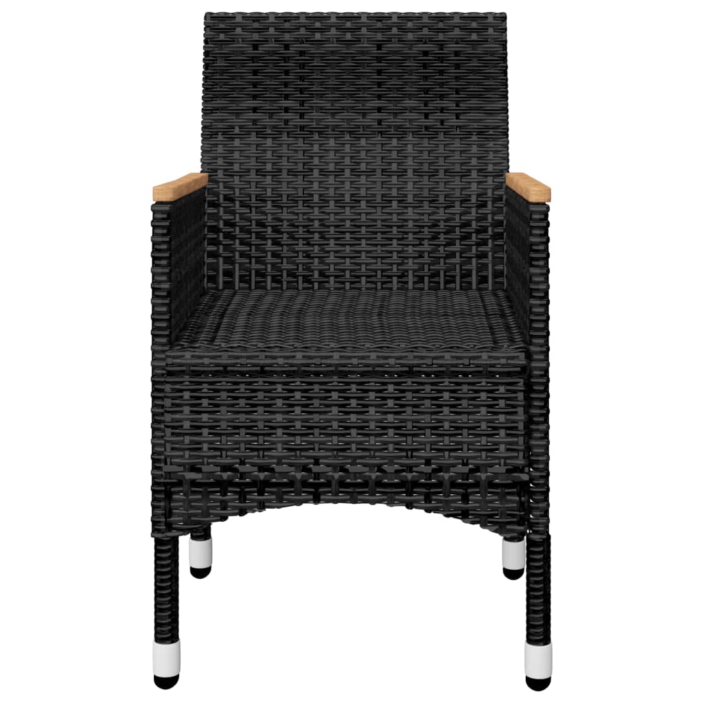 3 pcs conjunto de bistrô vime PE e madeira de acácia preto - Image 6