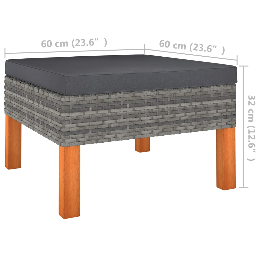 3 pcs conj. lounge jardim vime PE e madeira de eucalipto maciça - Image 11