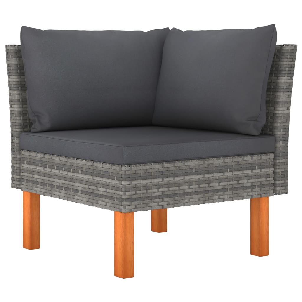 3 pcs conj. lounge jardim vime PE e madeira de eucalipto maciça - Image 3