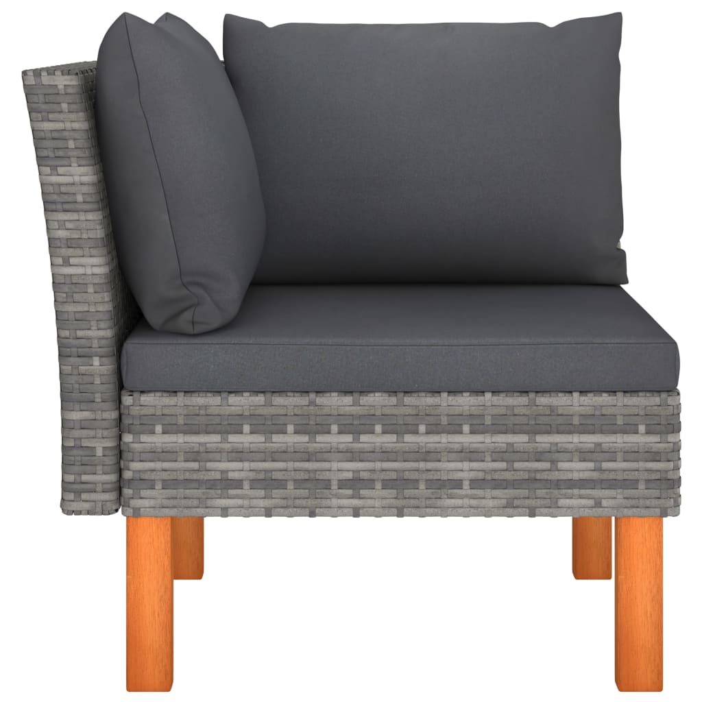 3 pcs conj. lounge jardim vime PE e madeira de eucalipto maciça - Image 5