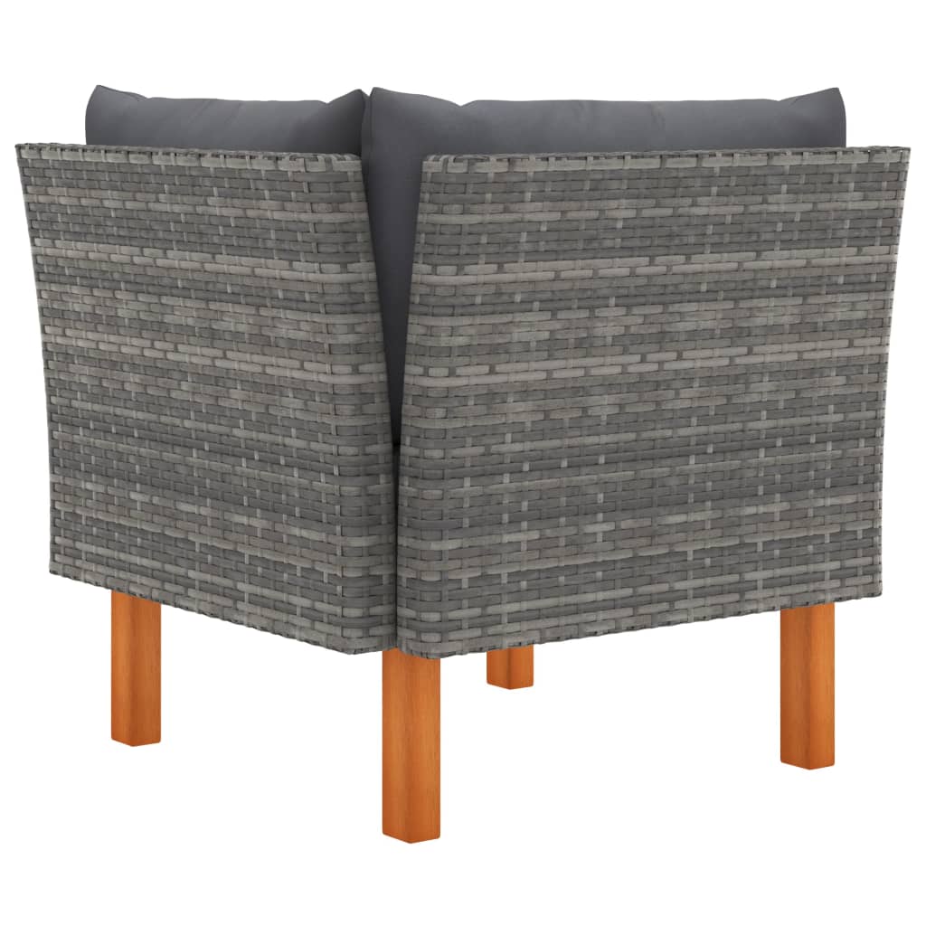 3 pcs conj. lounge jardim vime PE e madeira de eucalipto maciça - Image 6