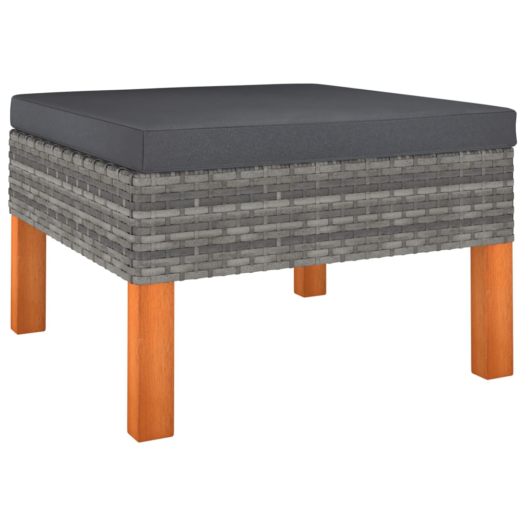 3 pcs conj. lounge jardim vime PE e madeira de eucalipto maciça - Image 8