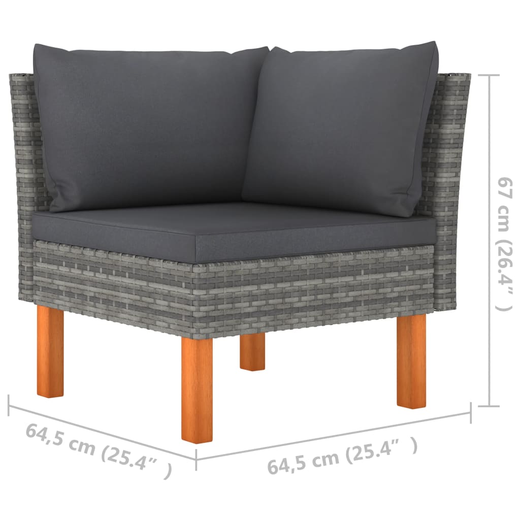 3 pcs conj. lounge jardim vime PE e madeira de eucalipto maciça - Image 10