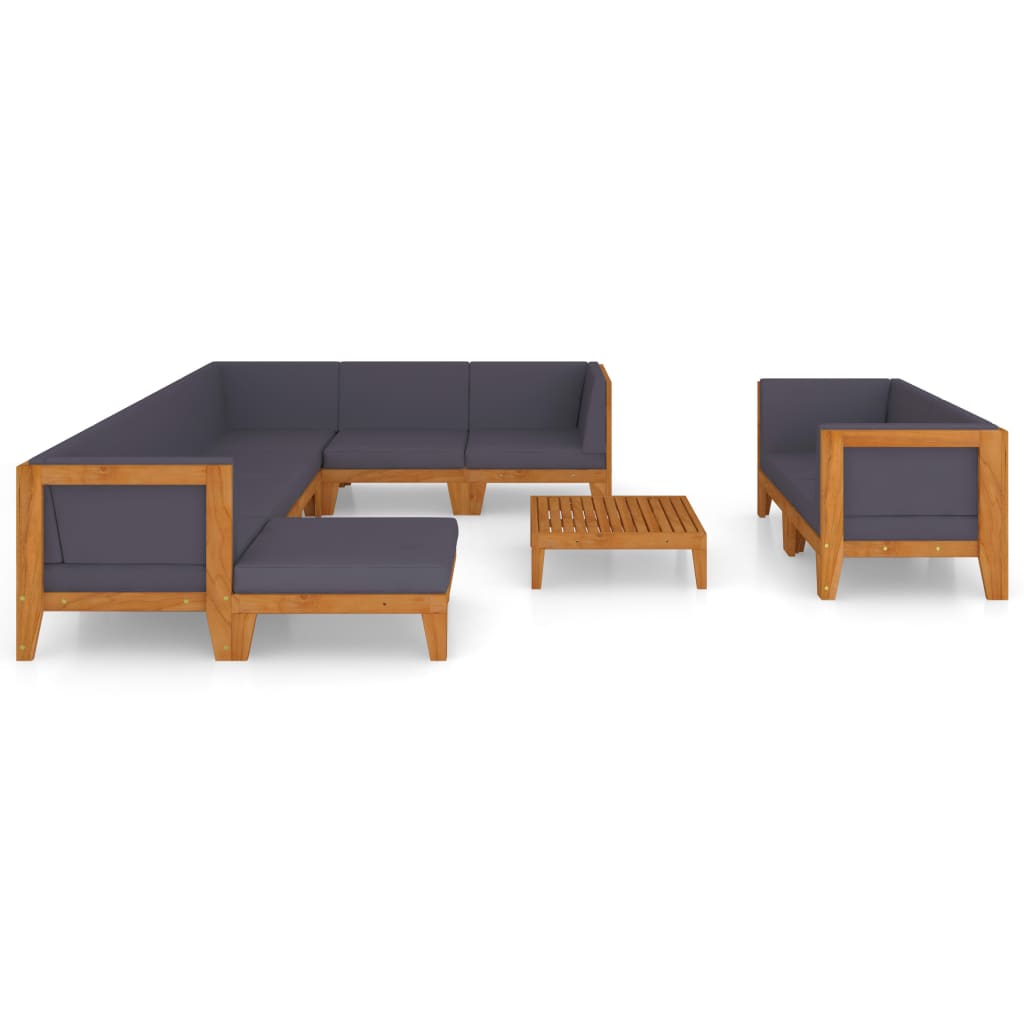 10 pcs conjunto lounge de jardim c/ almofadões acácia maciça - Image 2