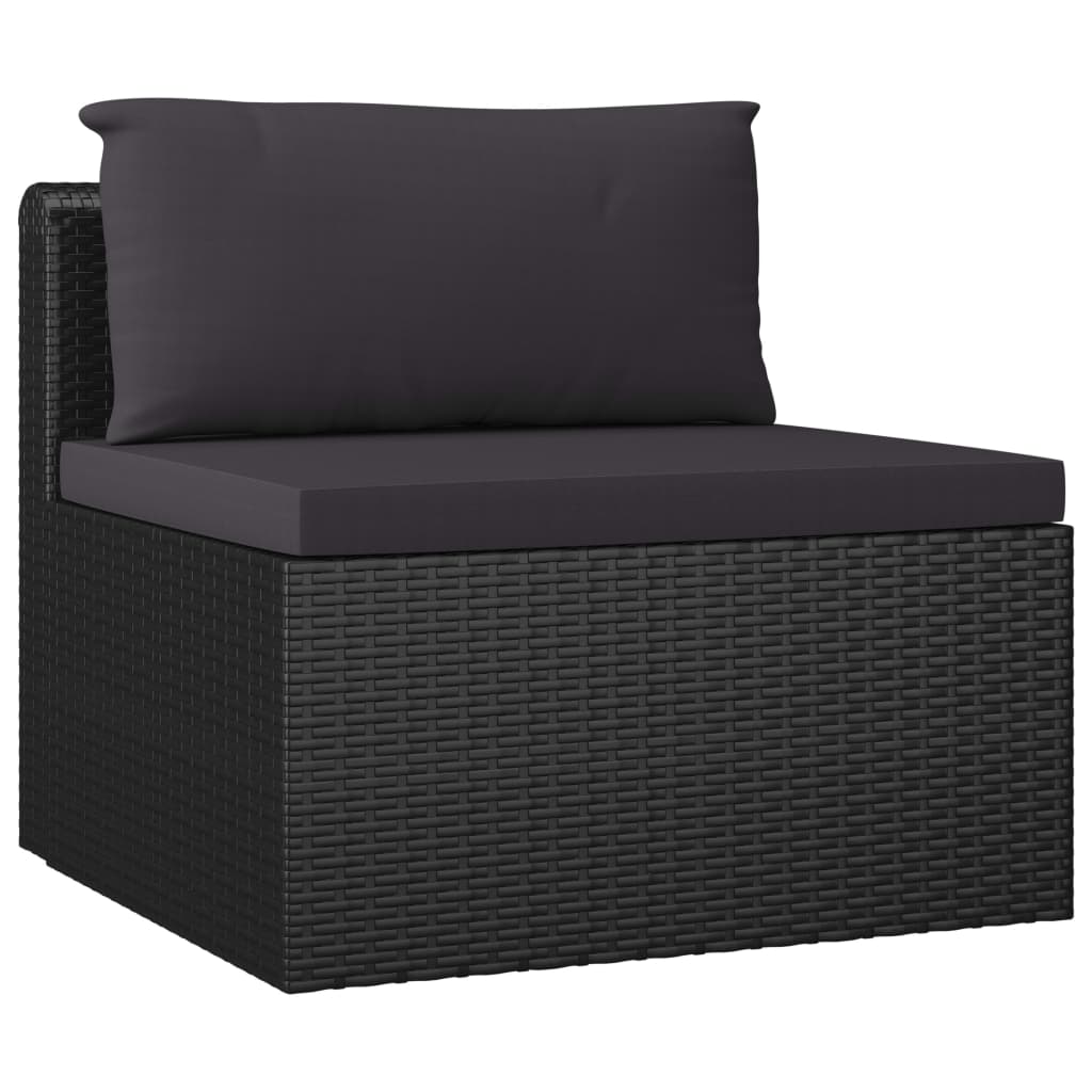7 pcs conjunto lounge de jardim c/ almofadões vime PE preto - Image 3