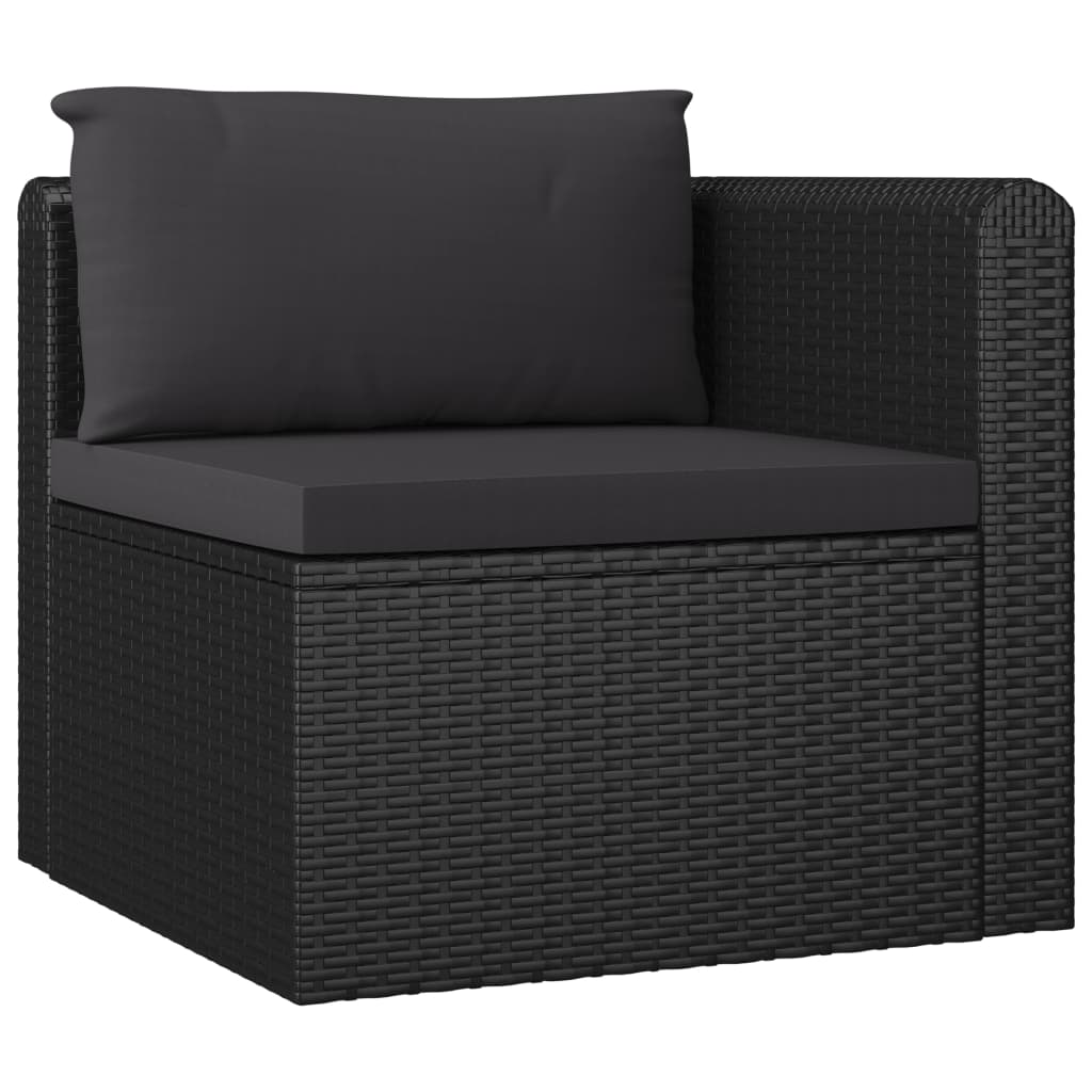 7 pcs conjunto lounge de jardim c/ almofadões vime PE preto - Image 4