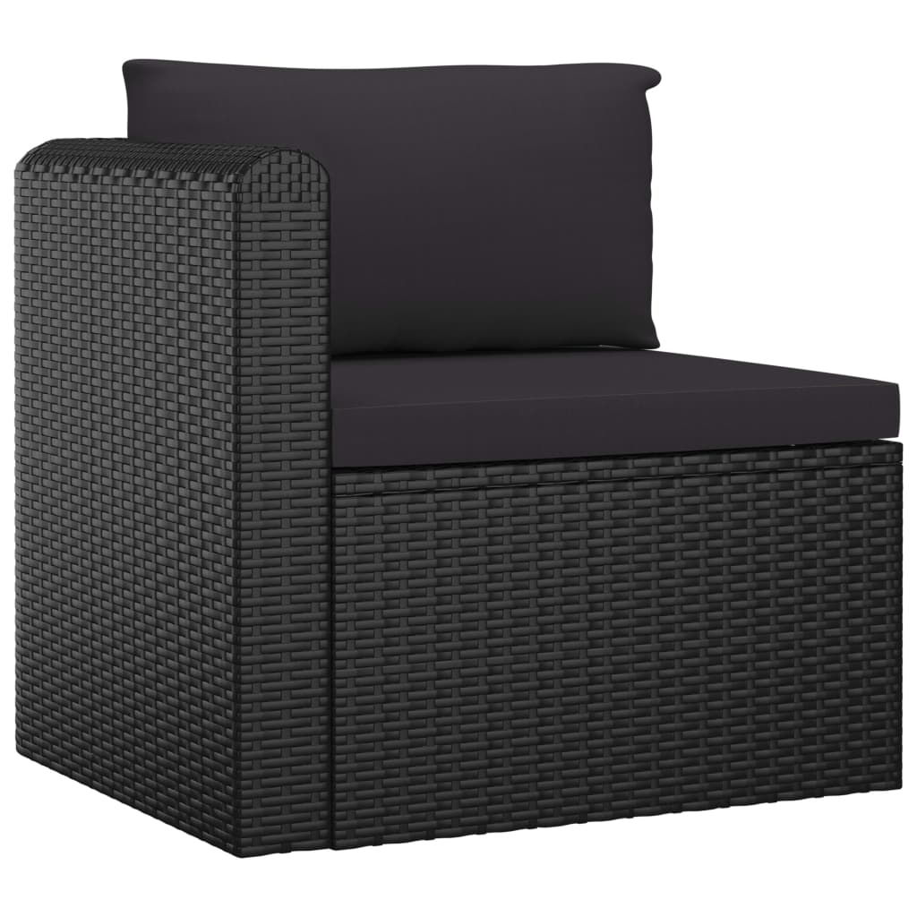 7 pcs conjunto lounge de jardim c/ almofadões vime PE preto - Image 5