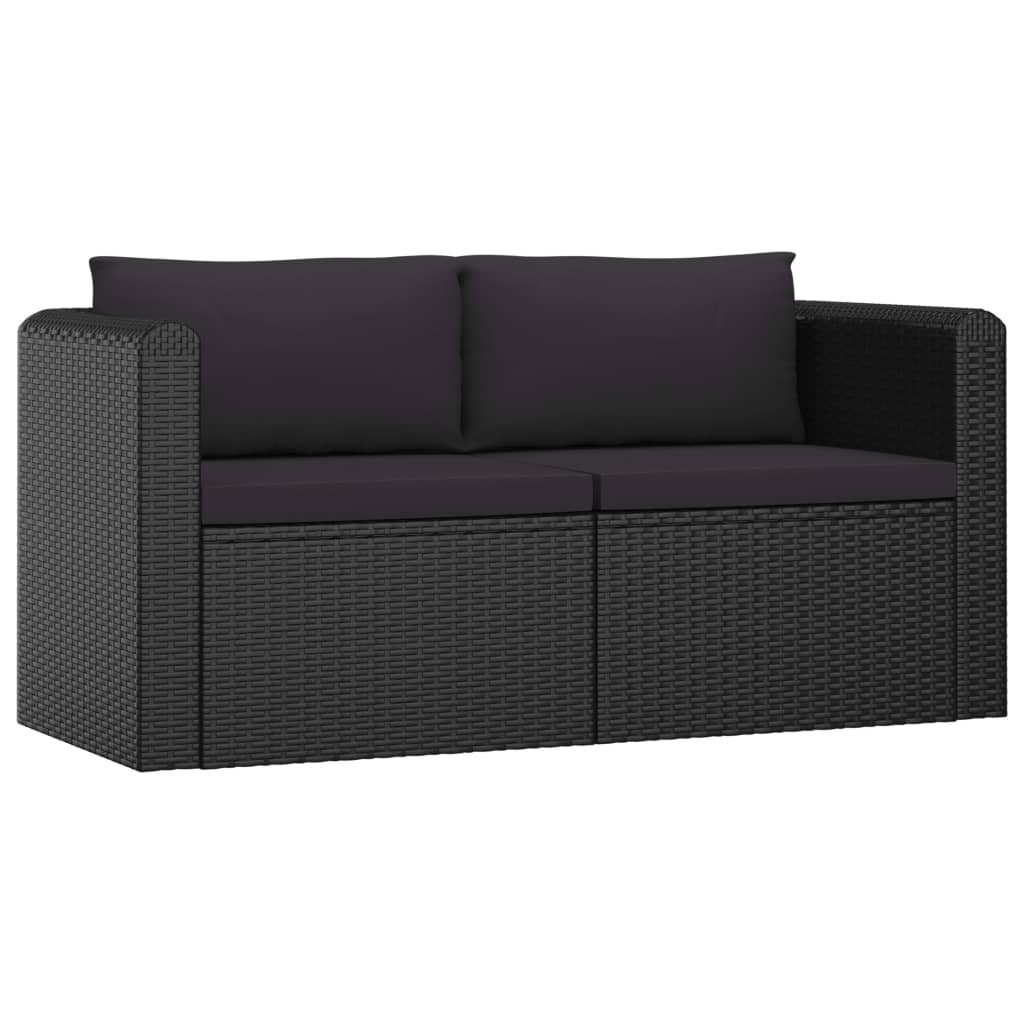 7 pcs conjunto lounge de jardim c/ almofadões vime PE preto - Image 6
