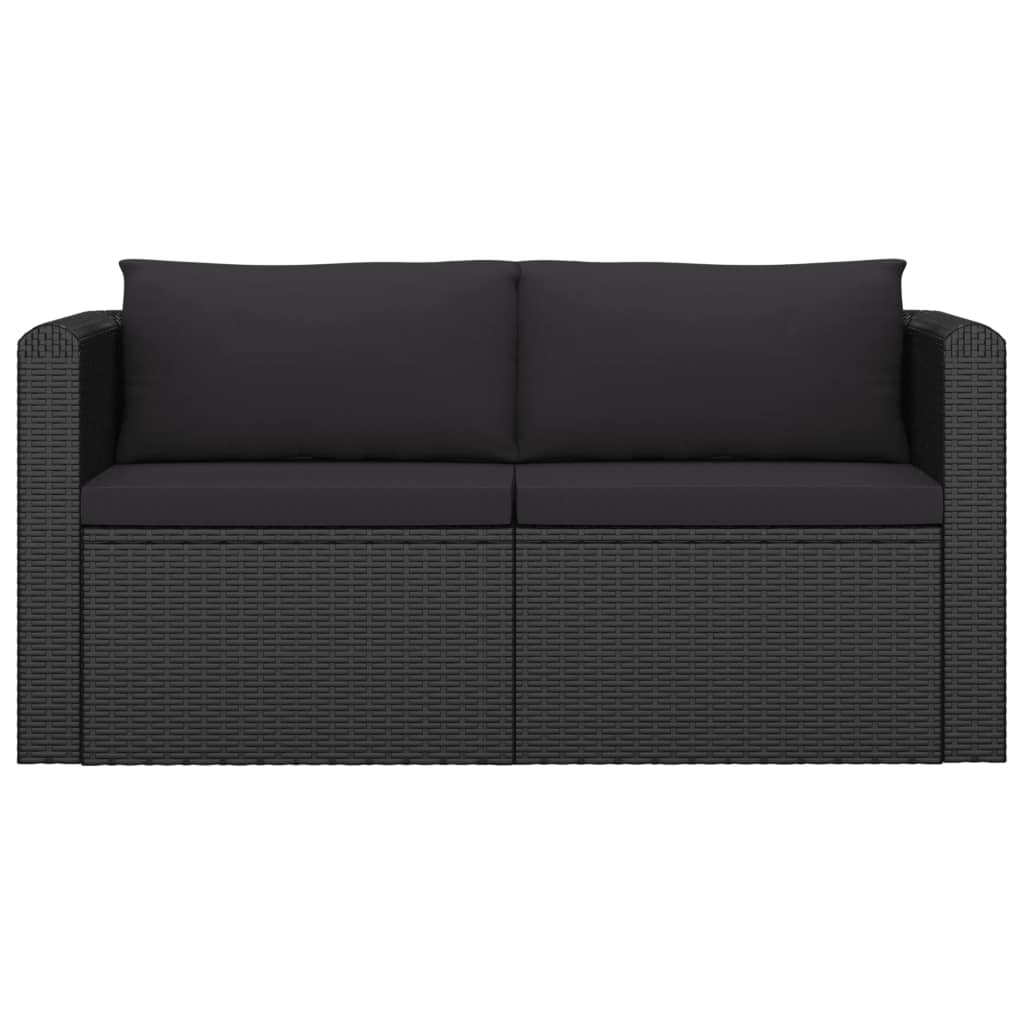 7 pcs conjunto lounge de jardim c/ almofadões vime PE preto - Image 7