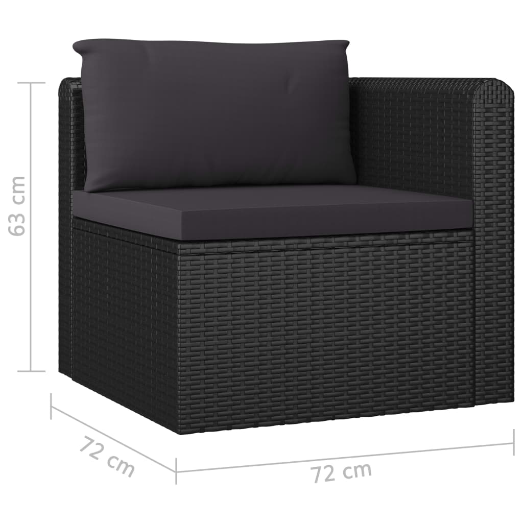 7 pcs conjunto lounge de jardim c/ almofadões vime PE preto - Image 8