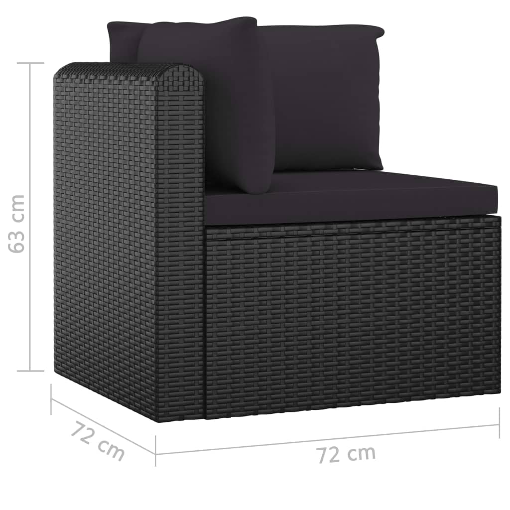 7 pcs conjunto lounge de jardim c/ almofadões vime PE preto - Image 9