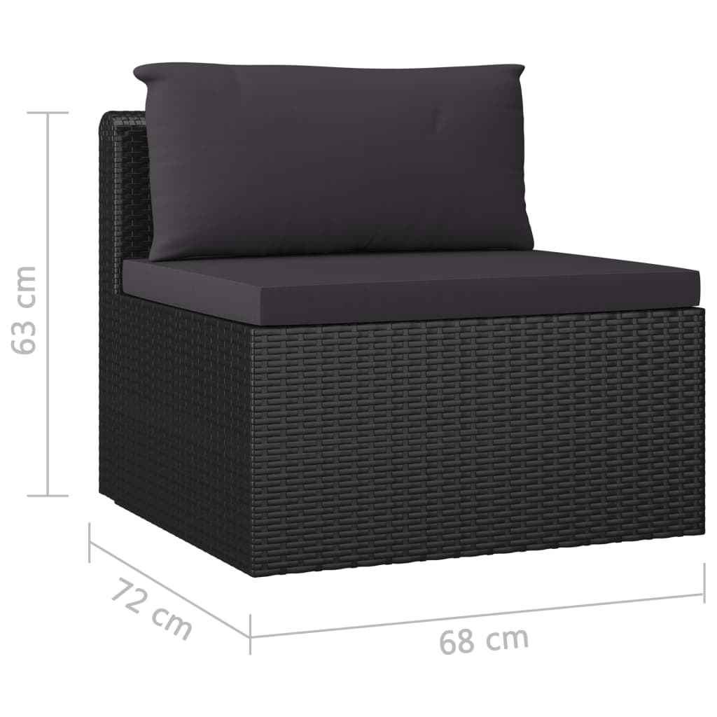 7 pcs conjunto lounge de jardim c/ almofadões vime PE preto - Image 10