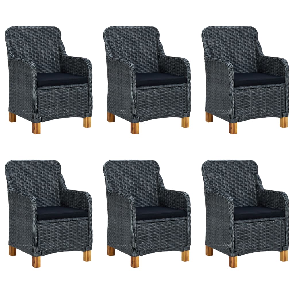 9 pcs conj. jantar exterior c/ almofadões vime PE cinza-escuro - Image 8