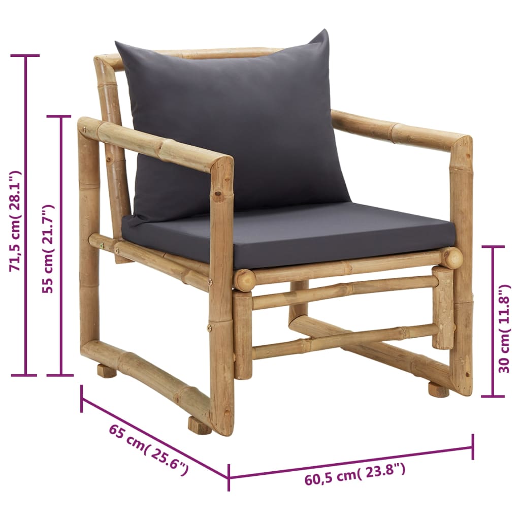Cadeiras de jardim c/ almofadões 2 pcs bambu - Image 9