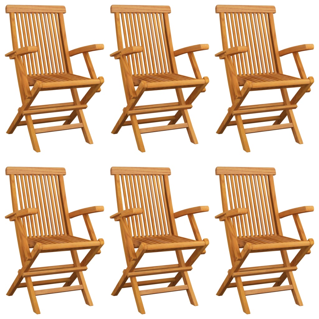 Cadeiras de jardim c/ almofadões cinzentos 6 pcs teca maciça - Image 3