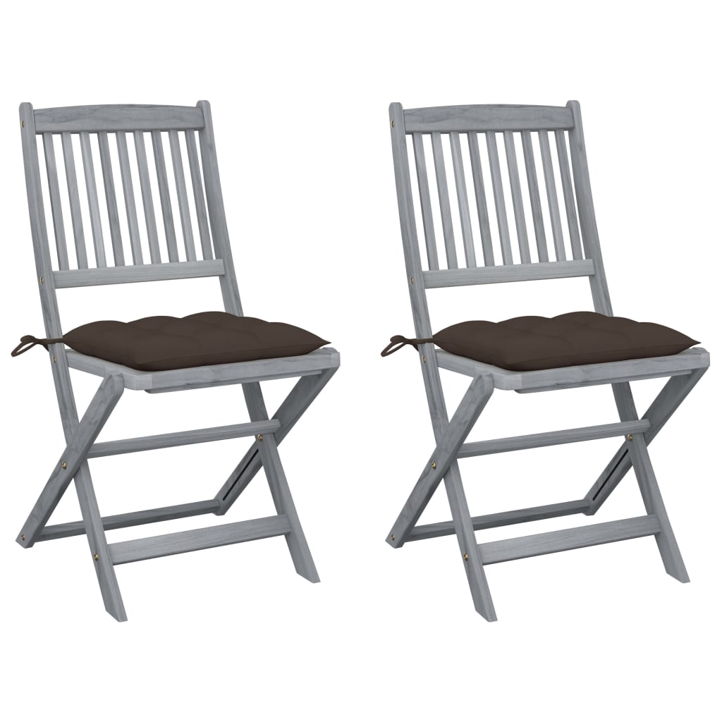 Cadeiras exterior dobráveis c/ almofadões 2 pcs acácia maciça