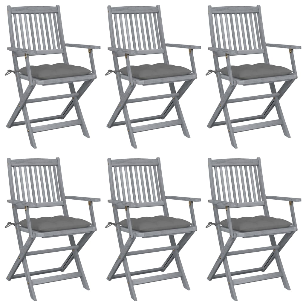 Cadeiras exterior dobráveis c/ almofadões 6 pcs acácia maciça
