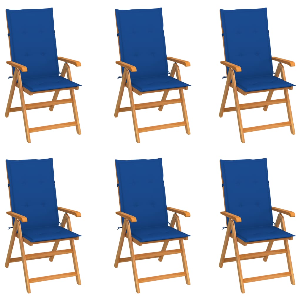 Cadeiras de jardim c/ almofadões azul real 6 pcs teca maciça