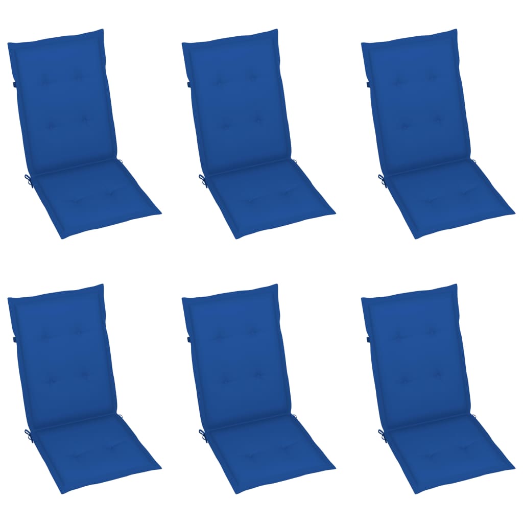 Cadeiras de jardim c/ almofadões azul real 6 pcs teca maciça - Image 6