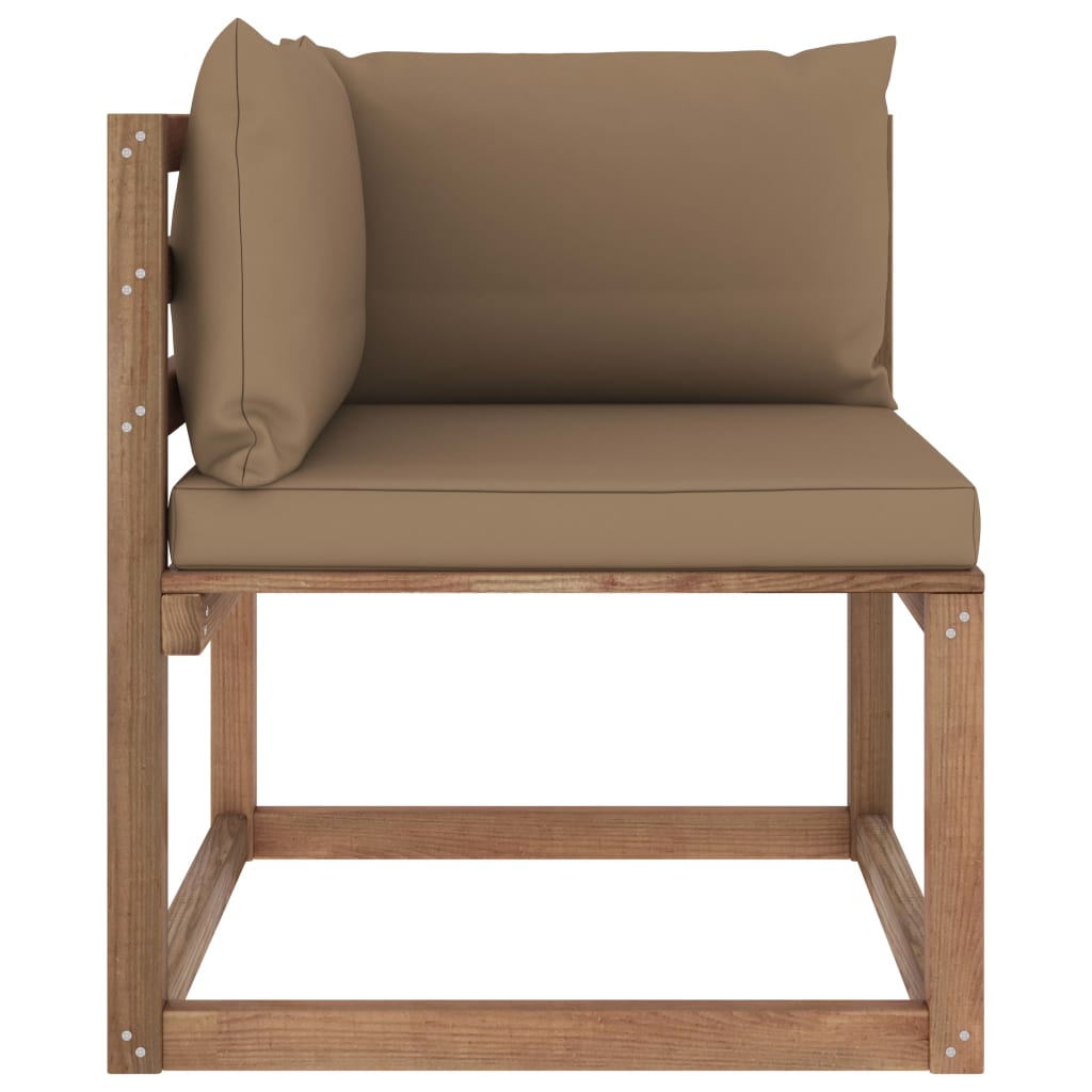 Sofá de canto em paletes jardim + almofadões cinza-acastanhado - Image 2