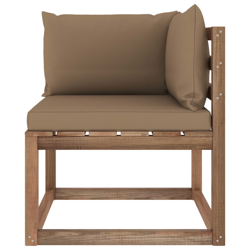 Sofá de canto em paletes jardim + almofadões cinza-acastanhado - Image 3