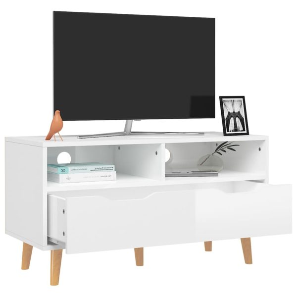 Móvel de TV 90x40x48,5 cm derivados de madeira branco brilhante - Image 2